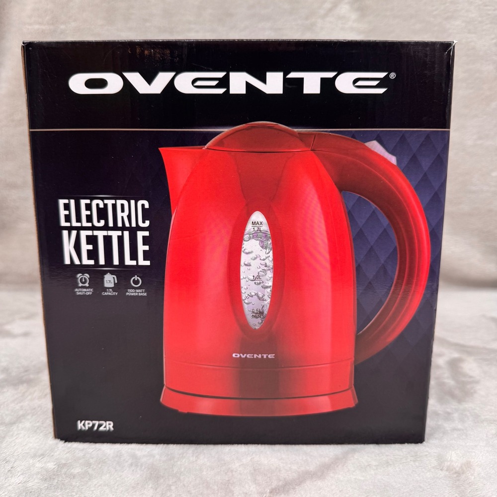 Ovente KP72R Electric Kettle 1.7L 1100W Red BPA-Free Auto Shut-Off New
